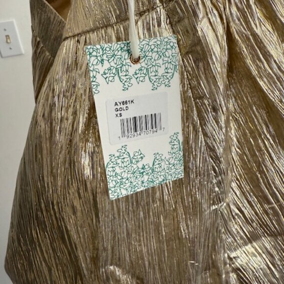 Hyacinth House Gold Metallic Plisse Gloria Maxi Skirt Women's XS - Picture 4 of 6